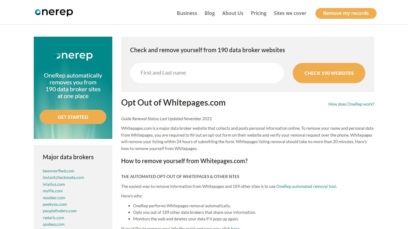 Whitepages.com Opt Out & Removal Guide | OneRep